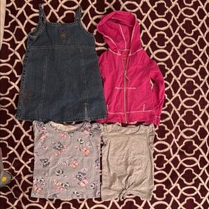 Girl Pink Hoodie, Gray & Blue T Shirt, Denim Dress 4T